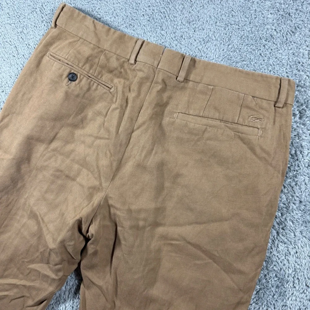 Lacoste Slim Fit Linen Blend Trousers Mens 34x27 Pleated Twill Chinos
